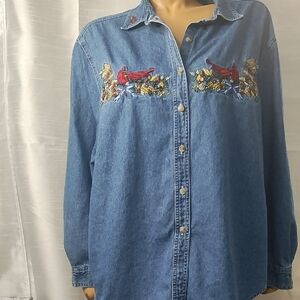 Bobbie Brooks Blue‎ Denim Shirt with Embroidery